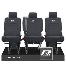 Load image into Gallery viewer, VW Transporter Shuttle T6.1, T6 Rear 1+1+1 Tailored Waterproof Seat Covers Black MY-15-23 - R-Series Embroidery
