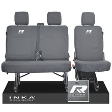 Load image into Gallery viewer, VW Transporter T6.1, T6 INKA Rear Set 2+1 Tailored Waterproof Seat Covers Grey - R-Series Embroidery
