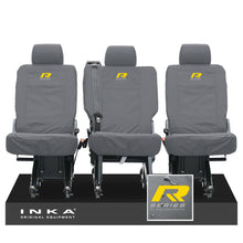 Load image into Gallery viewer, VW Transporter Shuttle T6.1, T6 Rear 1+1+1 Tailored Waterproof Seat Covers Grey MY-15-23 - R-Series Embroidery
