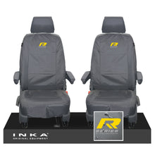 Load image into Gallery viewer, VW Transporter Shuttle T6.1, T6 Front 1+1 Tailored Waterproof Seat Covers Grey MY-15-23 - R-Series Embroidery
