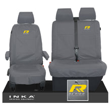 Load image into Gallery viewer, VW Transporter Shuttle T6.1, T6 Front 1+2 Tailored Waterproof Seat Covers Grey MY-15-23 - R-Series Embroidery
