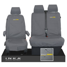 Load image into Gallery viewer, VW Transporter Shuttle T6.1, T6 Front 1+2 Tailored Waterproof Seat Covers Grey MY-15-23 - Sport-Series Embroidery
