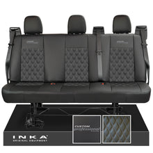 Load image into Gallery viewer, Ford Transit Custom INKA Custom Professional Rear Triple Tailored Leatherette Bentley Diamond Quilt Seat Covers Black MY12-25
