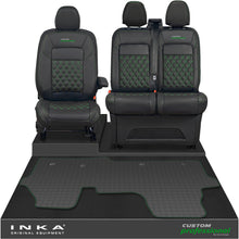 Load image into Gallery viewer, All New Ford Transit Custom Front 1+2 Bentley Diamond Quilt Leatherette Tailored Seat Covers &amp; Tailored Rubber Mat Black MY-2024 (Choice of 7 Colours) - Custom Professional Embroidery
