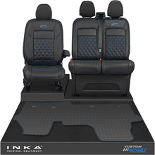 Load image into Gallery viewer, All New Ford Transit Custom Front 1+2 Bentley Diamond Quilt Leatherette Tailored Seat Covers &amp; Tailored Rubber Mat Black MY-2024 (Choice of 7 Colours) - Custom Sport Embroidery
