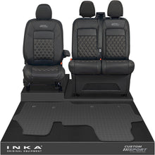Load image into Gallery viewer, All New Ford Transit Custom Front 1+2 Bentley Diamond Quilt Leatherette Tailored Seat Covers &amp; Tailored Rubber Mat Black MY-2024 (Choice of 7 Colours) - Custom Sport Embroidery
