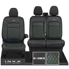 Load image into Gallery viewer, All New Ford Transit Custom Front 1+2 INKA Steel Badge Bentley Leatherette Tailored Seat Covers Black MY-2024 (Choice of 7 Colours)
