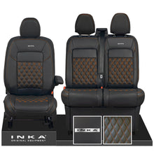 Load image into Gallery viewer, All New Ford Transit Custom Front 1+2 INKA Steel Badge Bentley Leatherette Tailored Seat Covers Black MY-2024 (Choice of 7 Colours)
