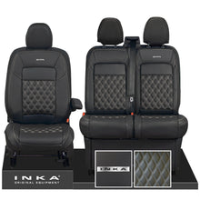 Load image into Gallery viewer, All New Ford Transit Custom Front 1+2 INKA Steel Badge Bentley Leatherette Tailored Seat Covers Black MY-2024 (Choice of 7 Colours)
