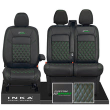 Load image into Gallery viewer, All New Ford Transit Custom Front 1+2 INKA Bentley Leatherette Tailored Seat Covers Black MY-2024 Custom Sport Embroidery
