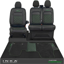 Load image into Gallery viewer, All New Ford Transit Custom Front 1+2 Bentley Leatherette Tailored Seat Covers &amp; Matching Tailored Floor Mat Black MY-2024> (7 Colours) - Custom Professional Embroidery
