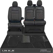Load image into Gallery viewer, All New Ford Transit Custom Front 1+2 Bentley Leatherette Tailored Seat Covers &amp; Matching Tailored Floor Mat Black MY-2024> (7 Colours) - Custom Professional Embroidery
