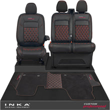 Load image into Gallery viewer, All New Ford Transit Custom Front 1+2 Bentley Leatherette Tailored Seat Covers &amp; Matching Tailored Floor Mat Black MY-2024> (7 Colours) - Custom Professional Embroidery
