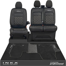 Load image into Gallery viewer, All New Ford Transit Custom Front 1+2 Bentley Leatherette Tailored Seat Covers &amp; Matching Tailored Floor Mat Black MY-2024> (7 Colours) - Custom Professional Embroidery
