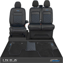 Load image into Gallery viewer, All New Ford Transit Custom Front 1+2 Bentley Leatherette Tailored Seat Covers &amp; Matching Tailored Floor Mat Black MY-2024> (7 Colours)
