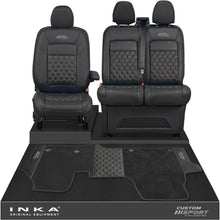 Load image into Gallery viewer, All New Ford Transit Custom Front 1+2 Bentley Leatherette Tailored Seat Covers &amp; Matching Tailored Floor Mat Black MY-2024> (7 Colours)
