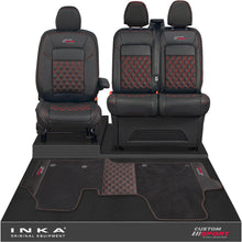 Load image into Gallery viewer, All New Ford Transit Custom Front 1+2 Bentley Leatherette Tailored Seat Covers &amp; Matching Tailored Floor Mat Black MY-2024> (7 Colours)
