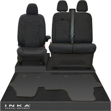 Load image into Gallery viewer, The All New Ford Transit Custom Front 1+2 Tailored Waterproof Seat Covers &amp; Tailored Rubber Mat Black MY 2024+(Choice of 7 Colours)
