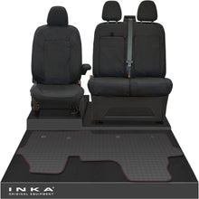 Load image into Gallery viewer, The All New Ford Transit Custom Front 1+2 Tailored Waterproof Seat Covers &amp; Tailored Rubber Mat Black MY 2024+(Choice of 7 Colours)

