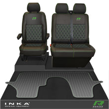 Load image into Gallery viewer, VW Transporter T6.1, T6, T5.1 Front 1+2 Bentley Diamond Quilt Leatherette Tailored Seat Covers &amp; Tailored Rubber Mat Black MY 2015 Onwards (Choice of 7 Colours)
