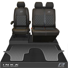 Load image into Gallery viewer, VW Transporter T6.1, T6, T5.1 Front 1+2 Bentley Diamond Quilt Leatherette Tailored Seat Covers &amp; Tailored Rubber Mat Black MY 2015 Onwards (Choice of 7 Colours)
