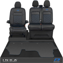 Load image into Gallery viewer, New VW Transporter T7 Panel Van Front 1+2 Bentley Diamond Quilt Leatherette Tailored Seat Covers &amp; Tailored Rubber Mat Black MY25 Onwards R Series Embroidery
