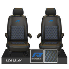 Load image into Gallery viewer, New VW Transporter T6.1, T6, T5.1 Front 1+1 Bentley Diamond Quilt Tailored Leatherette Seat Covers Black Fits Panel Van &amp; Kombi
