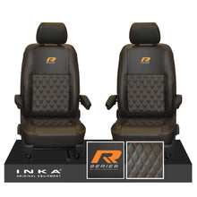 Load image into Gallery viewer, New VW Transporter T6.1, T6, T5.1 Front 1+1 Bentley Diamond Quilt Tailored Leatherette Seat Covers Black Fits Panel Van &amp; Kombi
