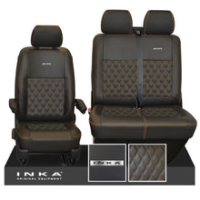 Load image into Gallery viewer, VW Transporter T6.1, T6, T5.1 Front 1+2 INKA Steel Badge Leatherette Tailored Seat Covers Black Fits Panel Van &amp; Kombi
