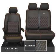 VW Transporter T6.1, T6, T5.1 Front 1+2 INKA Steel Badge Leatherette Tailored Seat Covers Black Fits Panel Van & Kombi