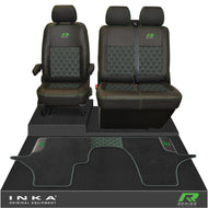 New VW Transporter T6.1, T6, T5.1 Front 1+2 Bentley Diamond Quilt Tailored Leatherette Seat Covers & Matching Tailored Floor Mat Black