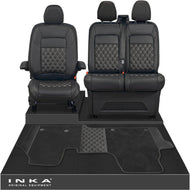 New VW Transporter T7 Panel Van INKA Front Bentley Leatherette Tailored Seat Covers & Matching Tailored Floor Mat Black MY25 Onwards