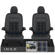 New VW Transporter T7 Panel Van INKA Front Leatherette Tartan Tailored Seat Covers Set Black MY25 Onwards