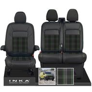 New VW Transporter T7 Panel Van INKA Front Leatherette Tartan Tailored Seat Covers Set Black MY25 Onwards
