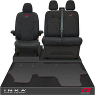 New VW Transporter T7 Panel Van INKA Front Set Tailored Waterproof Seat Covers & Tailored Rubber Mat Black MY25 Onwards