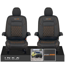 Load image into Gallery viewer, New VW Transporter T7 Panel Van INKA Front Bentley Leatherette Tailored Seat Cover Set Black MY25 Onwards

