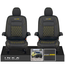 Load image into Gallery viewer, New VW Transporter T7 Panel Van INKA Front Bentley Leatherette Tailored Seat Cover Set Black MY25 Onwards
