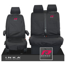 Load image into Gallery viewer, VW Transporter Shuttle T6.1, T6 Front 1+2 Tailored Waterproof Seat Covers Black MY-15-23 - R-Series Embroidery
