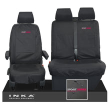 Load image into Gallery viewer, VW Transporter Shuttle T6.1, T6 Front 1+2 Tailored Waterproof Seat Covers Black MY-15-23 - Sport-Series Embroidery
