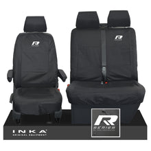 Load image into Gallery viewer, VW Transporter Shuttle T6.1, T6 Front 1+2 Tailored Waterproof Seat Covers Black MY-15-23 - R-Series Embroidery
