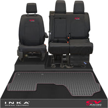 Load image into Gallery viewer, Vauxhall Opel Vivaro INKA Front 1+2 Tailored Waterproof Seat Covers &amp; Tailored Rubber Mat Black MY19 to Present - CV Racing Embroidery
