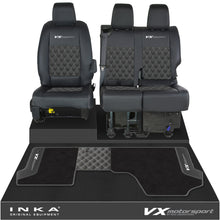 Load image into Gallery viewer, Vauxhall Vivaro MK3 Front 1+2 Bentley Leatherette Tailored Seat Covers &amp; Matching Tailored Floor Mat Black MY19 Onwards
