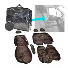 Load image into Gallery viewer, Nissan Primastar Front 1+2 Fully Tailored Waterproof Seat Covers Black MY 22+ - Solid Base &amp; Solid Backrest
